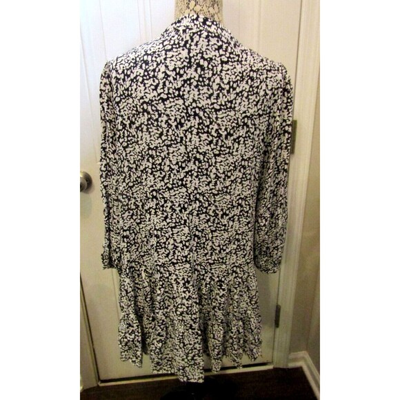 Zara Mini Dress Black White Print Ruffled Balloon Sleeves Womens Size XL - Picture 5 of 8